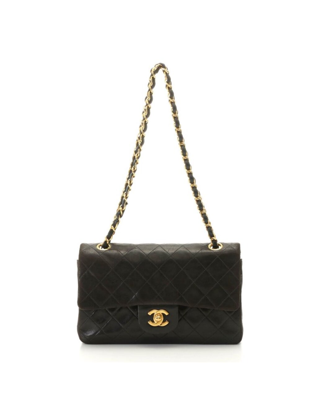 Chanel Quilted Double Flap Bag 23 Black Lambskin
